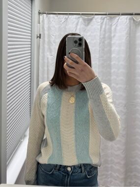Women's gray, cream, and light blue sweater size medium